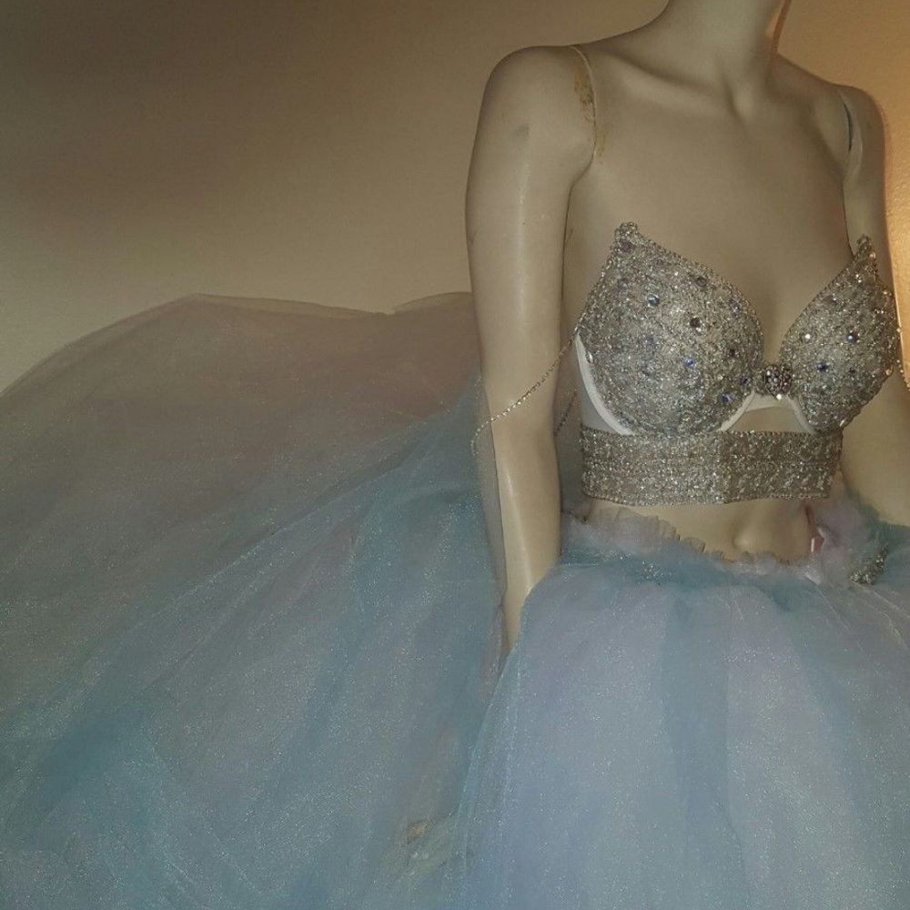 Silver & Blue Rhinestone Bralette Ballgown Set - Picture 7 of 8